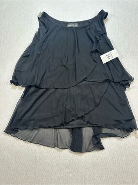 Harper 241 Black Layered Chiffon Cold Shoulder Top Rhinestone NWT medium